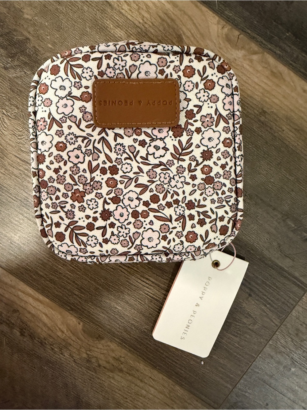 Poppy & Peonies Pink and Brown Floral Zip Pouch